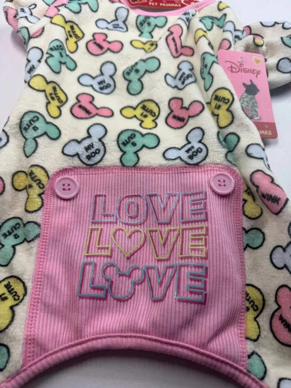 Disney Mickey & Friends Dog Pajamas Medium Pink Fleece Pet PJs Love Print NWT